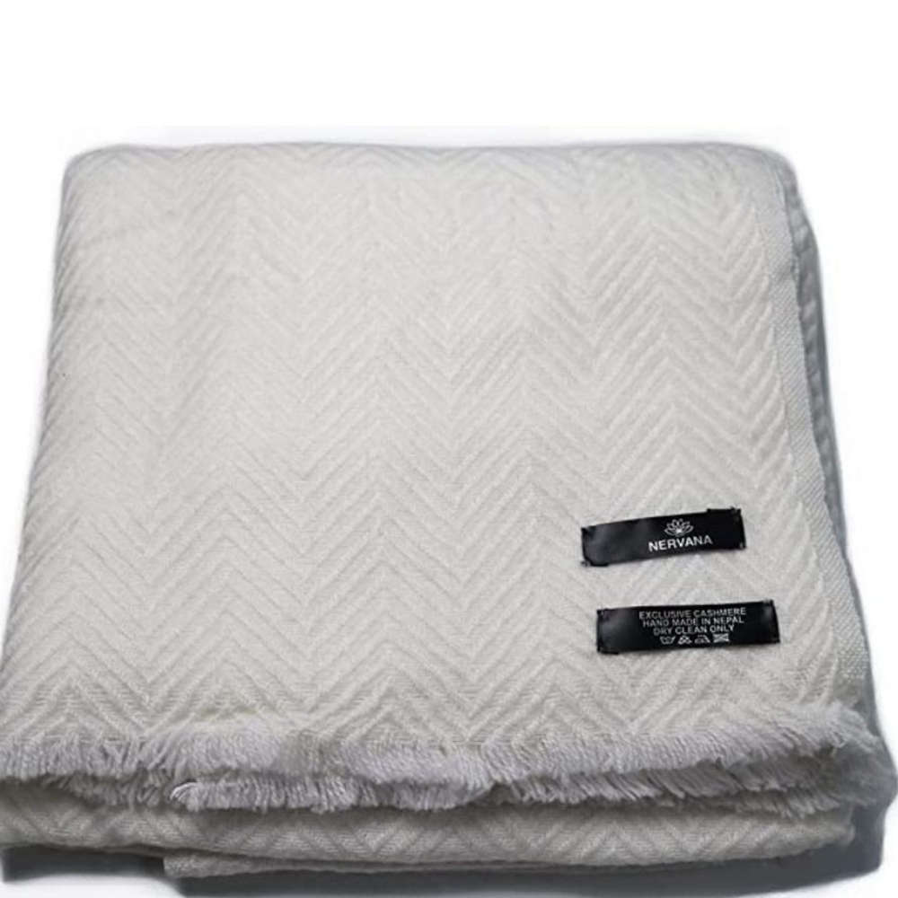 NIRVANA White Plush Blanket Modern Chevron Design